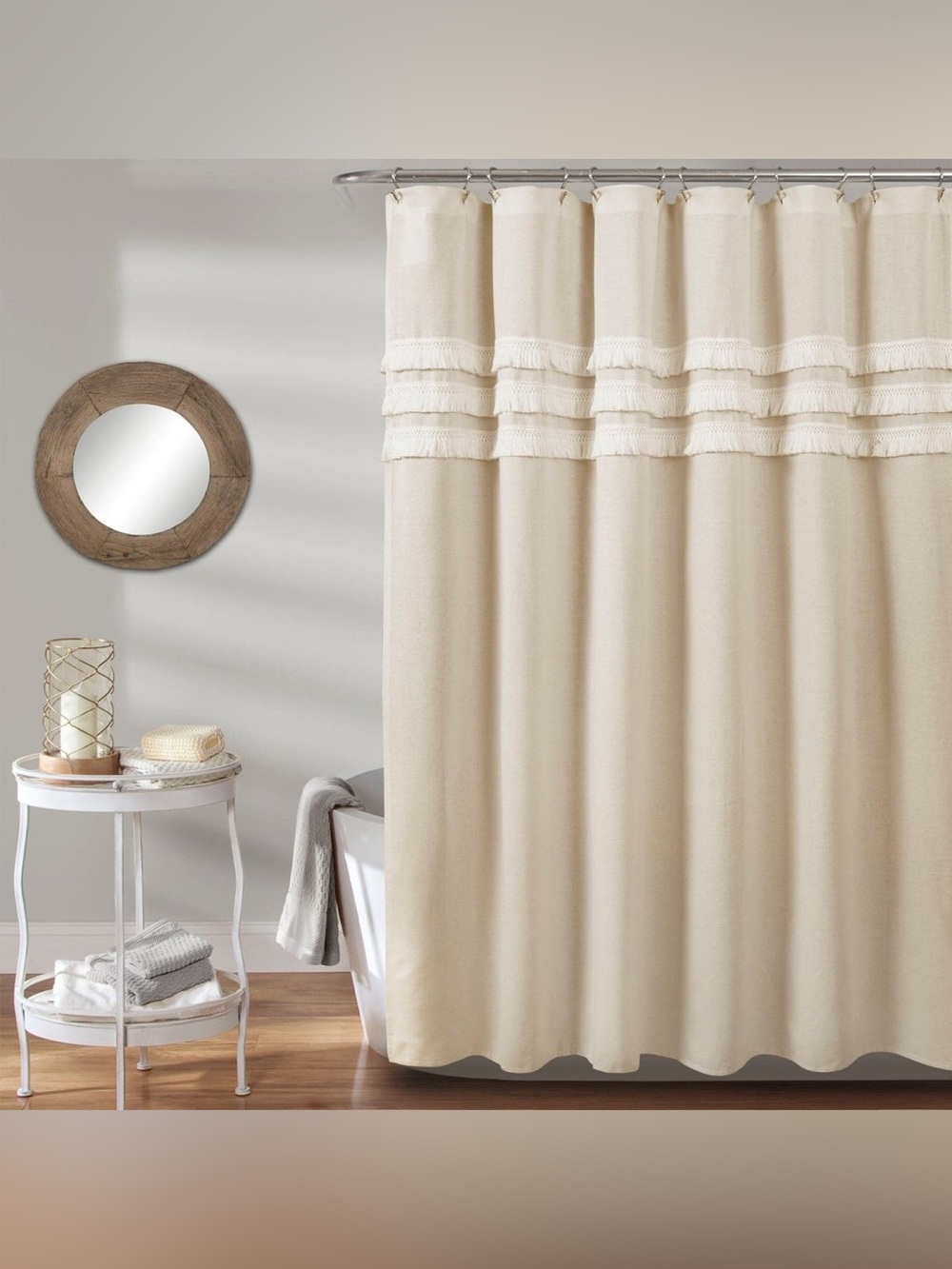 New Lush Decor Ciel Tassel Shower Curtain Elegant Cream Ruffle Shower Curtain